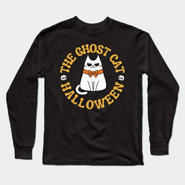 Kawaii Ghost Cat Halloween Long Sleeve T-Shirt by fupi